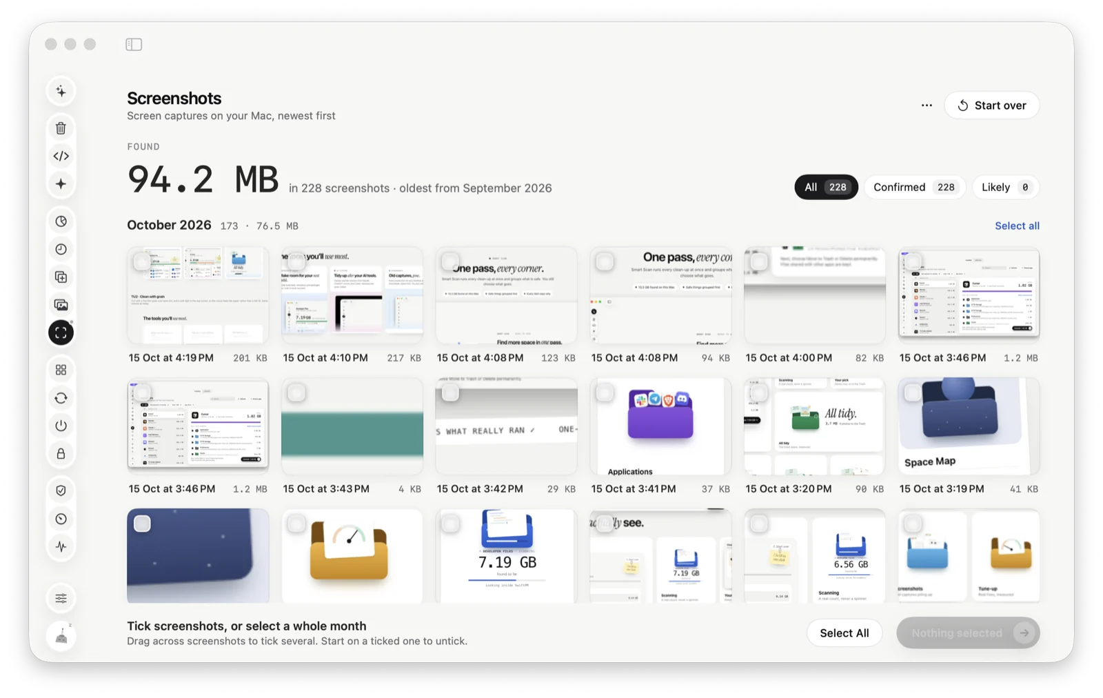 Screenshots: 94.2 MB in 228 screenshots, grouped by month